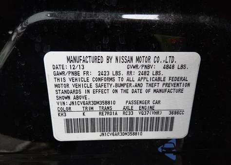 2013 Infiniti G37X z USA, uszkodzony, nr VIN JN1CV6AR3DM358810